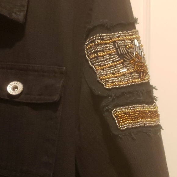 Black Jean Shirt Jacket with Arm Stitching - Picture 2 of 6